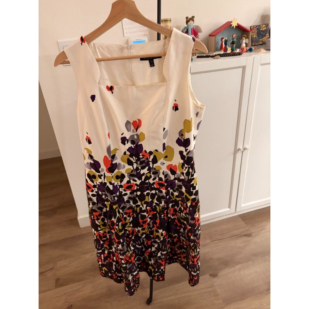 David Meister Floral Sheath Dress Size 10 Cream Sleeveless Knee Length